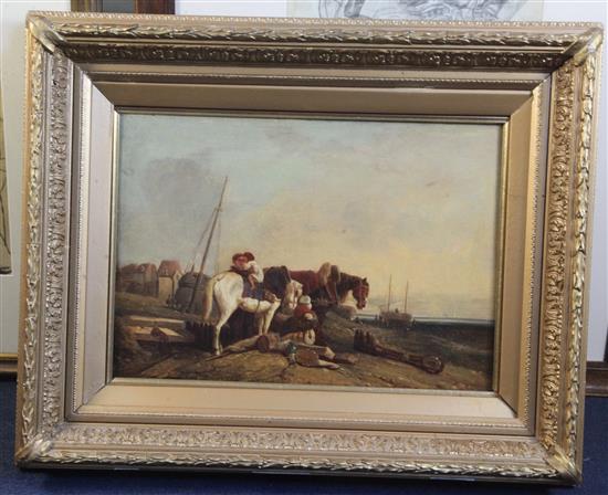 Attributed to William Collins (1788-1847) Fisherfolk on the shore 12.25 x 17.5in.